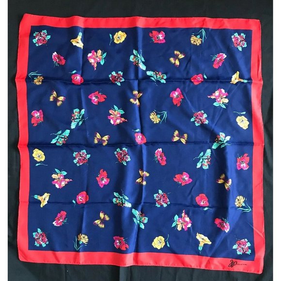 Vintage JP Collections Blue Red Floral Butterflies Scarf 30” x 31” - Picture 2 of 8
